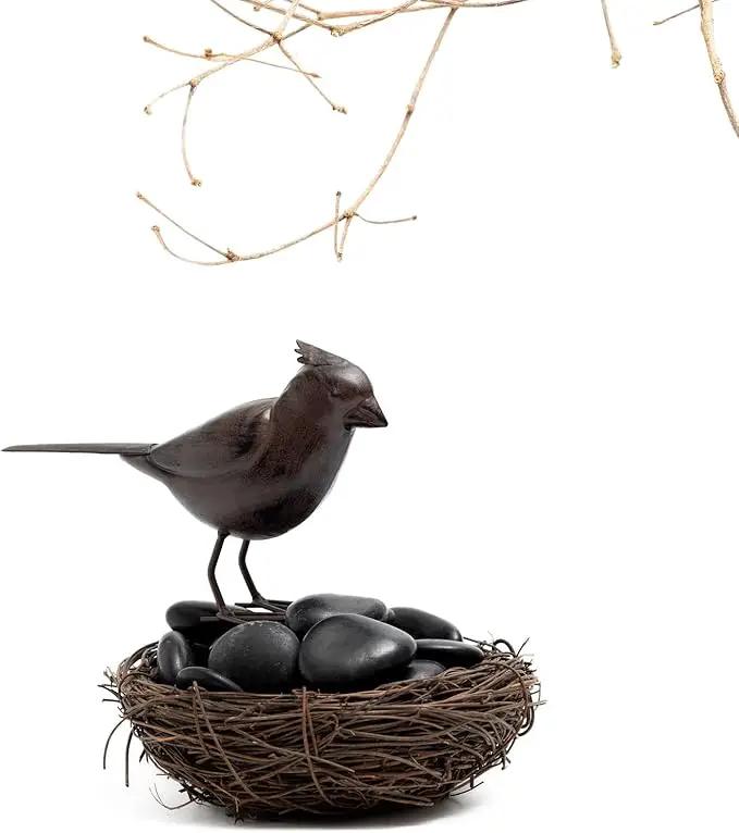 Decorative Small Nostalgia Style Cute Bird Art Iron Sculpture Figurine Home & Office & Garden Decoration, Rust/Brown (Cardinal Bird) by GreenHaven Gardens