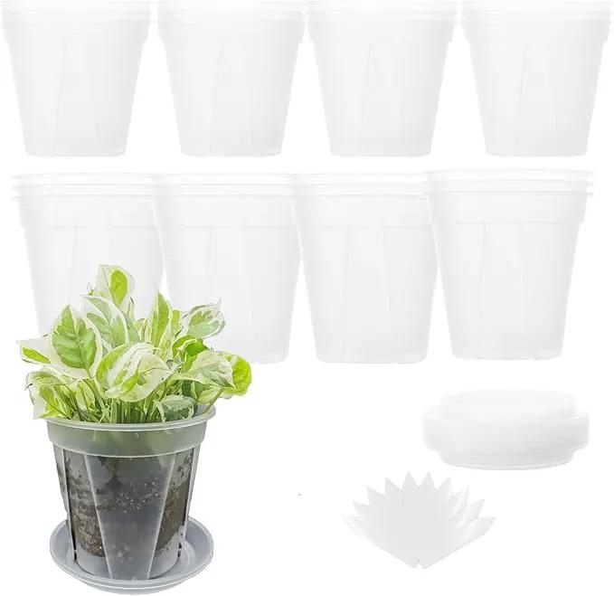 24 pcs 5/6 inch Clear Nursery pots for Plants,Thick Plastic Clear Plant pots with Drainage Holes and Saucers for Orchids,Succulents etc,Outdoor or Indoor use by GreenHaven Gardens