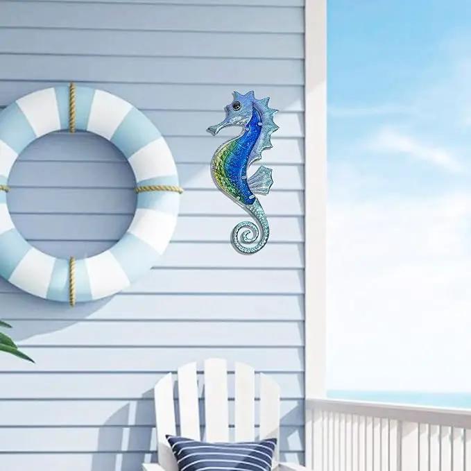 LIFFY Large Metal and Glass Seahorse Wall Decor, Sea Life Decor, Metal Fish Wall Decor, Ocean Beach Theme Wall Art for Bathroom Home Pool Gift Idea by GreenHaven Gardens