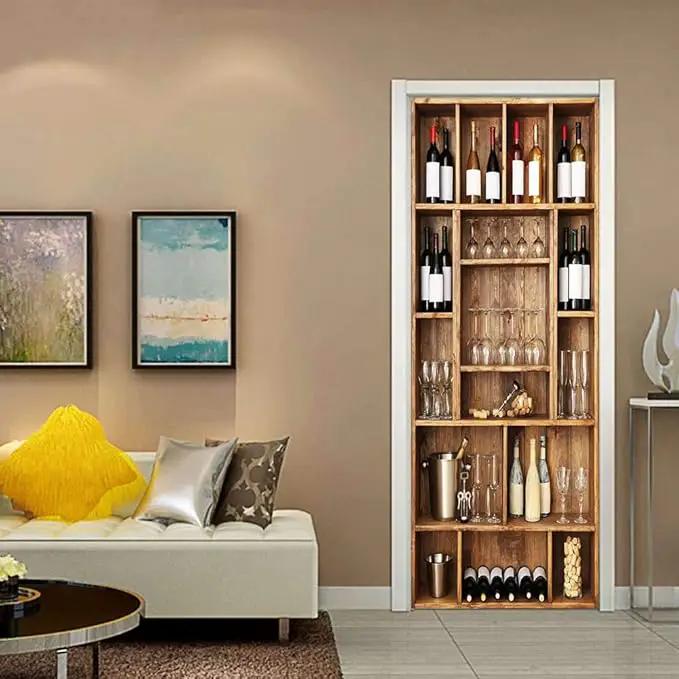 3D Door Wallpaper Self-Adhesive Door Sticker - Wine Cabinet - Door Film Poster Premium PVC Waterproof Wall Sticker for Bedroom Living Room Door Decoration Wallpaper 77 x 200 cm by GreenHaven Gardens