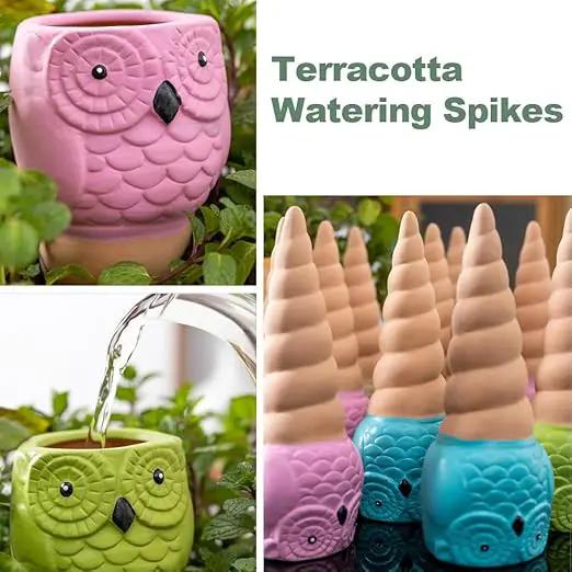 Self Watering Spikes for Plants, Terracotta Slow Release Watering System - Vacation Plant Waterer, 4 Pack Owl Shape Automatic Plant Watering Devices for Indoor Outdoor Potted Plants by GreenHaven Gardens