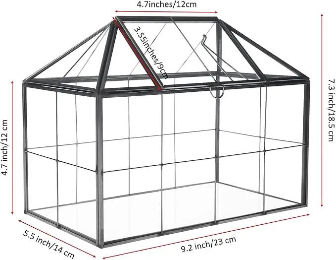HighFree Geometric Terrarium Planter with Swing Lid, House Shape Black Handmade Glass Box, Vintage Tabletop Miniature Terrarium, for Succulent, Cacti, Air Plants (Not Watertight - 9.2x5.5x7.3 inch) by GreenHaven Gardens