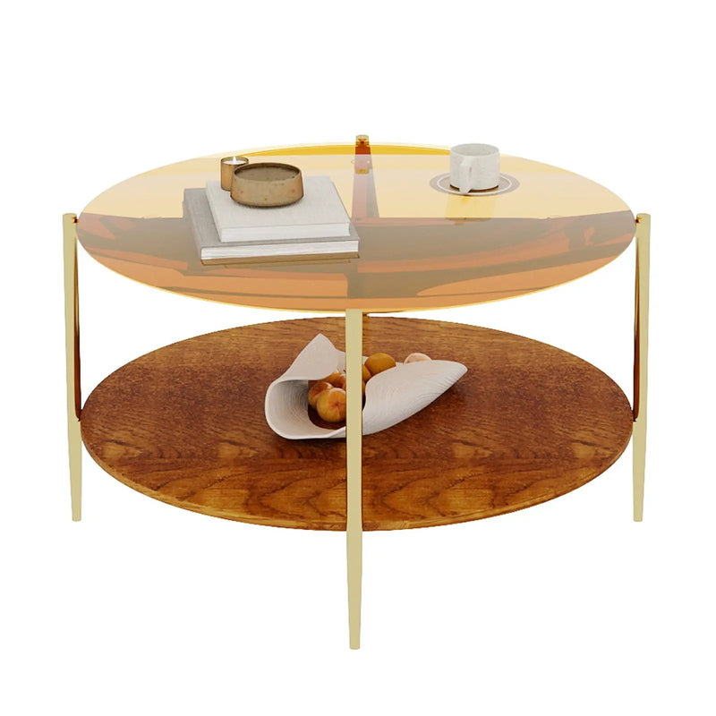 Luxurious Round Coffee Table with Gold-Tinted Tempered Glass Top by HouseOfZazla