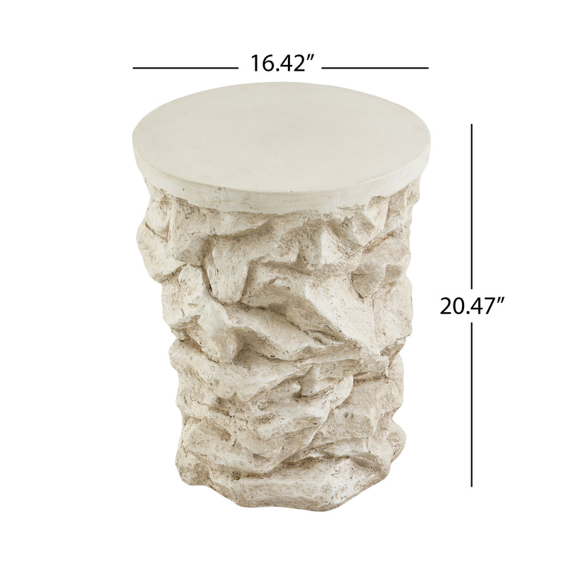 Beige Round Faux Stacked Stone MGO Side Table, photo 2 of 10