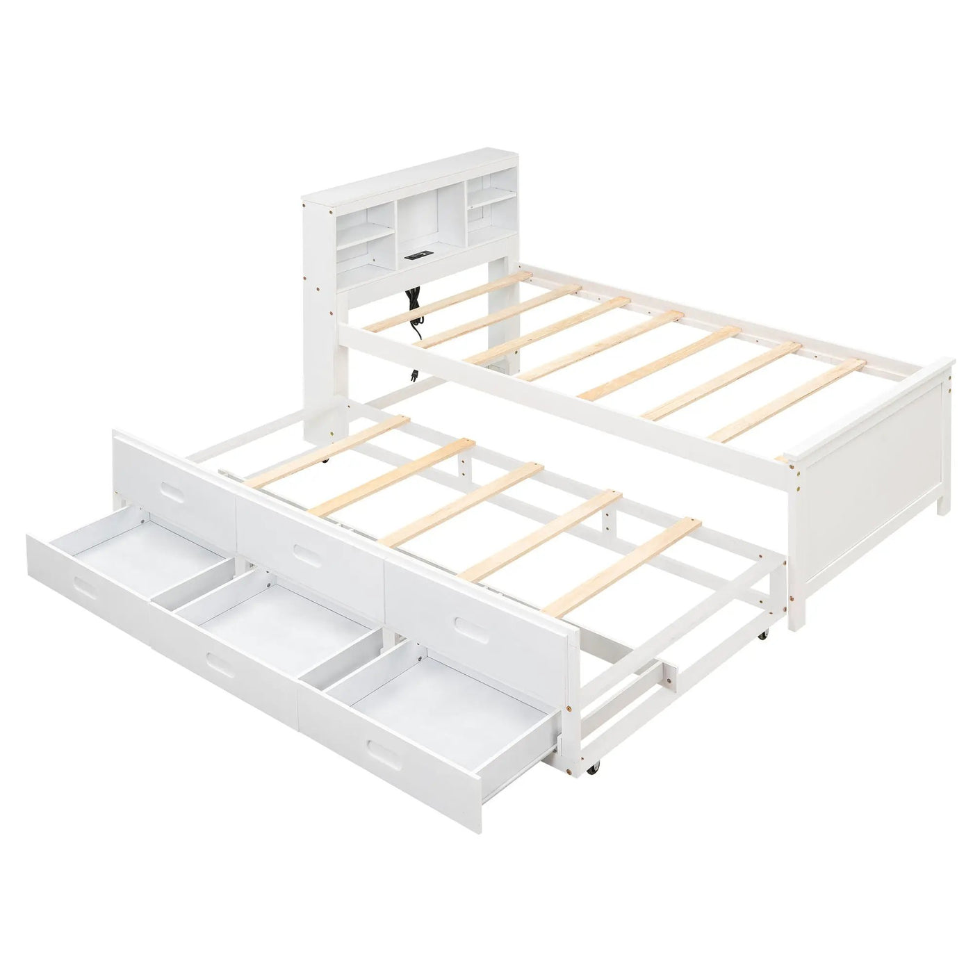 Platform Bed With Storage Headboard, USB, Trundle And 3 Drawers by HouseOfZazla