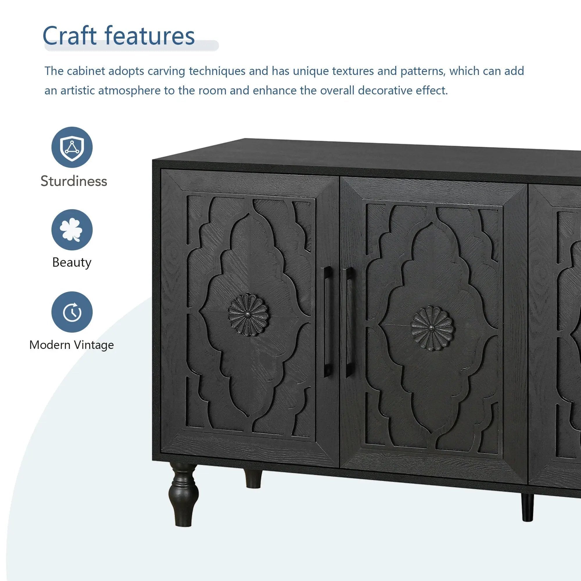 Carved Flower Door Large Storage Cabinet with Metal Handle by HouseOfZazla