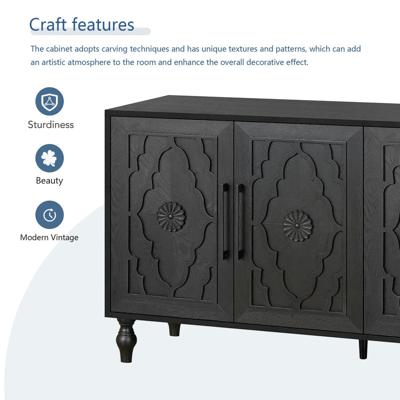 Carved Flower Door Large Storage Cabinet with Metal Handle by HouseOfZazla