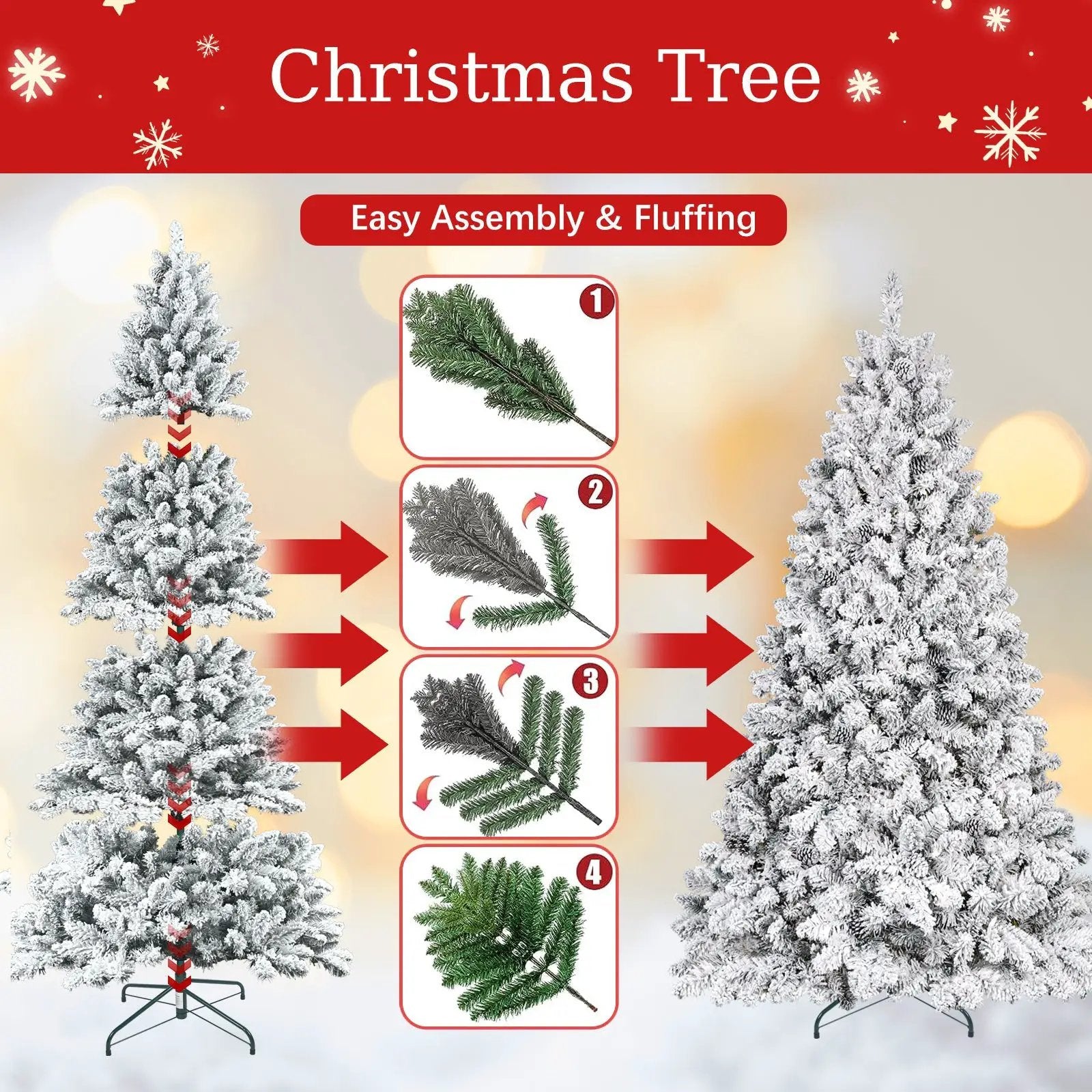 5FT Flocked Christmas Tree with Pine Cones by HouseOfZazla