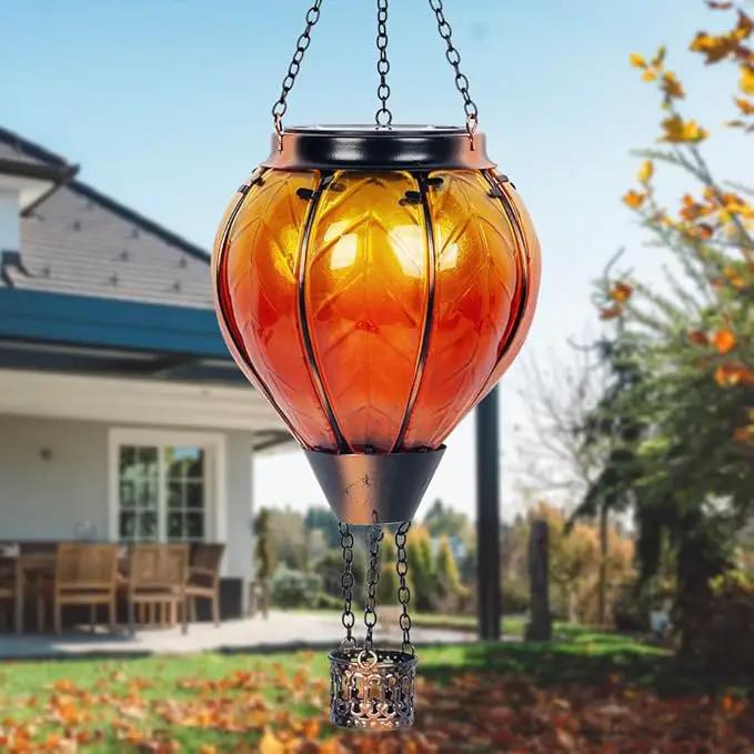 Starsoul Orange Solar Hot Air Balloon Lantern Glass Hot Air Balloon Solar Lantern with Flickering Flame Light Outdoor Solar Hanging Lights Waterproof for Garden Yard Patio by GreenHaven Gardens