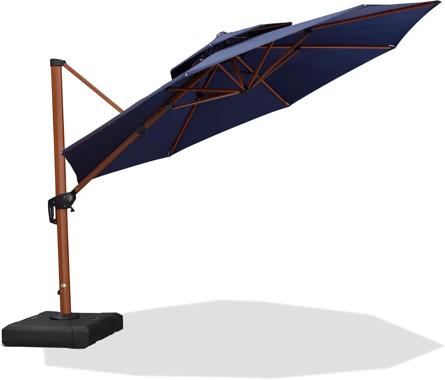 PURPLE LEAF 12 Feet Double Top Deluxe Round Patio Umbrella Offset Hanging Umbrella Cantilever Umbrellas Outdoor Market Umbrellas Garden Umbrella, Navy Blue by GreenHaven Gardens