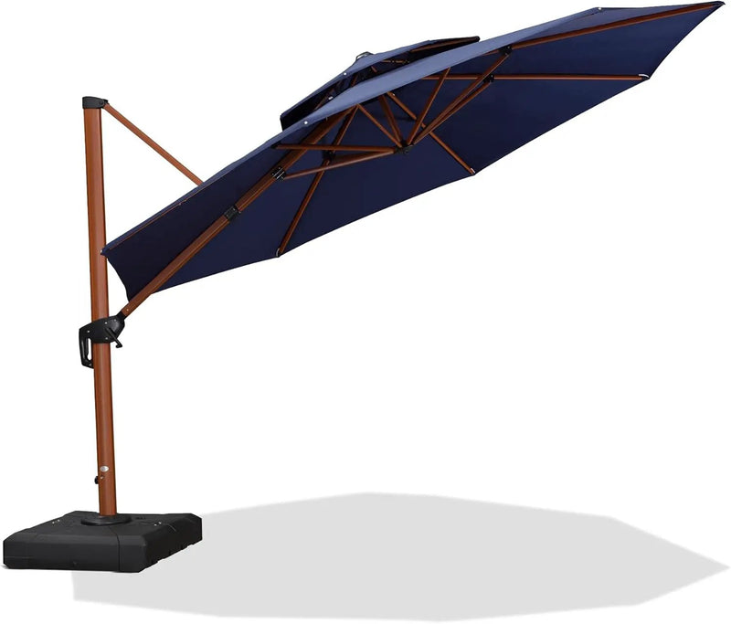 PURPLE LEAF 12 Feet Double Top Deluxe Round Patio Umbrella Offset Hanging Umbrella Cantilever Umbrellas Outdoor Market Umbrellas Garden Umbrella, Navy Blue by GreenHaven Gardens