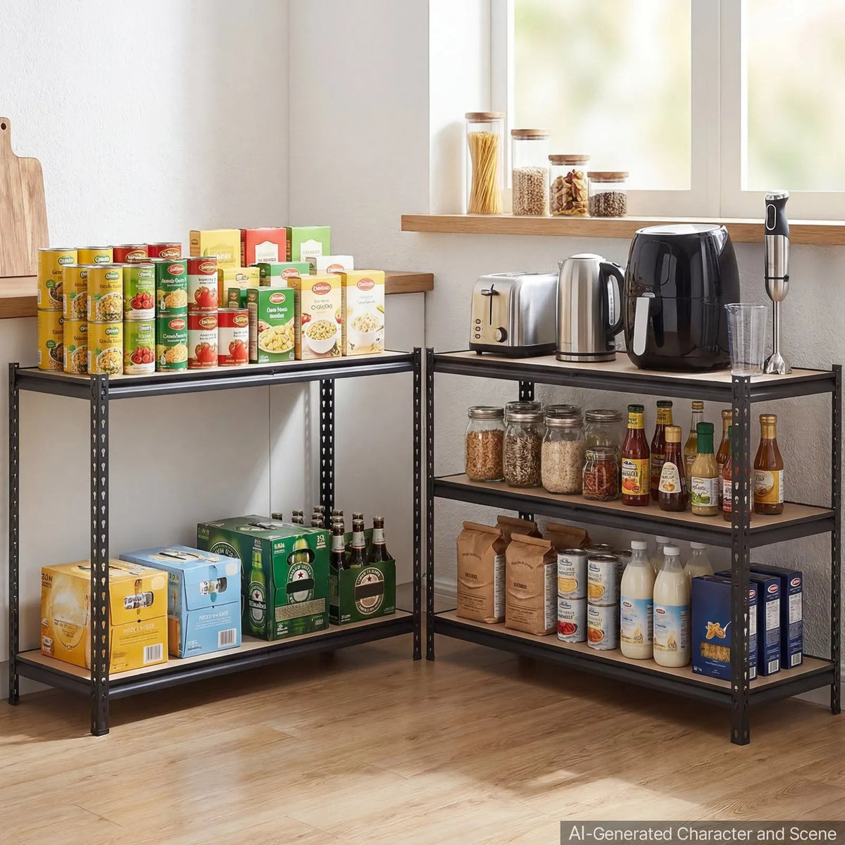 Storage Shelves, 5-Tier Adjustable, 2000 lbs Capacity, Heavy Duty Garage Storage Shelving Unit, Metal Utility Rack Shelf, for Garage Warehouse Basement Kitchen, 48.35" W x 18.07" D x 71.38" H, photo 3 of 8