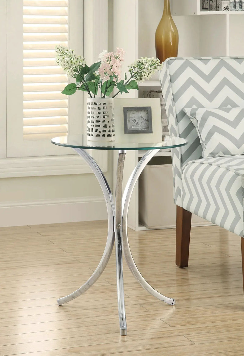 Eloise Round Glass Top Accent Side Table Chrome by Unique Piece Furniture