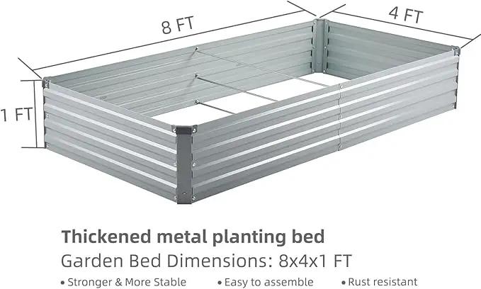 2 Pack 8x4x1FT Galvanized Raised Garden Beds Kit Outdoor Metal Gardening Planter Box for Vegetable Elevated Flower Herbs,Gray by GreenHaven Gardens