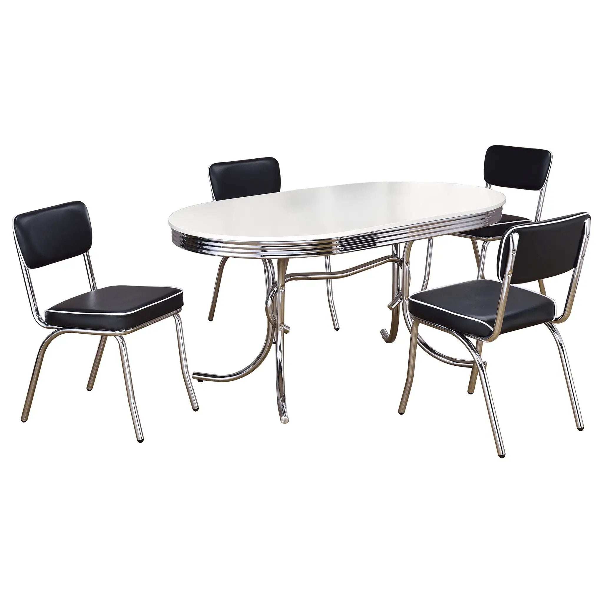 Retro 5-piece Oval Dining Table Set White and Black by Unique Piece Furniture