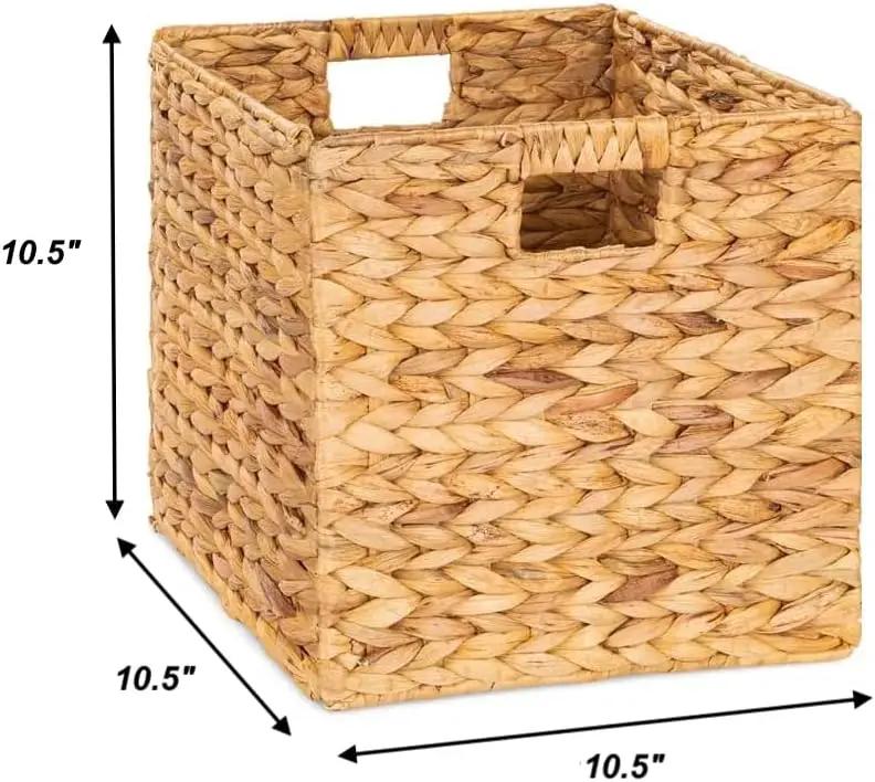 10.5 x 10.5in Wicker Storage Baskets for Shelves, Water Hyacinth Storage Baskets, Woven Baskets for Storage, Wicker Storage Basket for Bedroom, Living Room (6 Packs 10.5x10.5in) by GreenHaven Gardens