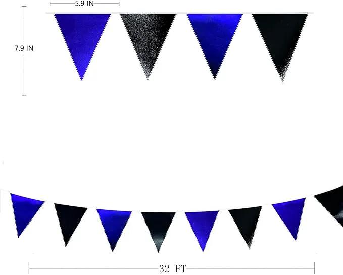 Royal Blue Black Party Decorations Navy Black Metallic Fabric Triangle Pennant Banner Flag Bunting Garland for Graduations Birthday Retirement Wedding Bachelorette Nautical Outdoor Party Supplies by GreenHaven Gardens