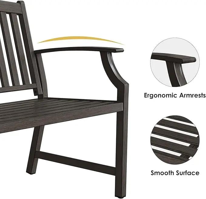 Grand patio Outdoor Bench Garden Bench with Metal Armrests and Seat, Bench with Aluminum Back for Outdoors Lawn Yard Porch, Savannah Gray by GreenHaven Gardens