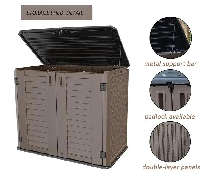 Horizontal Resin Storage Shed, 34 Horizontal Cu.ft Outdoor Storage Cabinet Waterproof for Garden/Backyard/Home/Pool, Lockable(34 Cu.ft-Brown) by GreenHaven Gardens