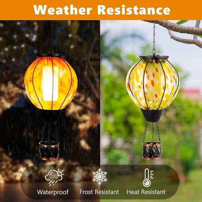 Hot Air Balloon Solar Lanterns with Flickering Flame Light,Glass Hanging Solar Lanterns Outdoor Waterproof Hot Air Balloon Light for Patio Yard Garden Decor Mother Day Gifts for Women(Yellow) by GreenHaven Gardens