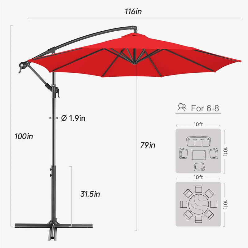 FLAME&SHADE 10ft Cantilever Patio Umbrella Outdoor, Large Offset Umbrella with Crank and Cross Base, UPF 50+ UV Protection Hanging Umbrella for Pool Deck Garden, Red by GreenHaven Gardens