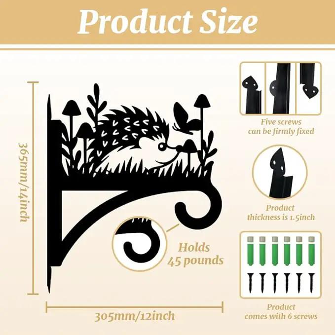 peacoblue Iron Plant Hangers Hooks for Outdoor Indoor Hanging Plants Flower Fern Pots Lantern Bird Feeder Wind Chimes, 12”x14” Weather Resistant Metal Wall Holder for Porch Garden Farmhouse(Hedgehog) by GreenHaven Gardens