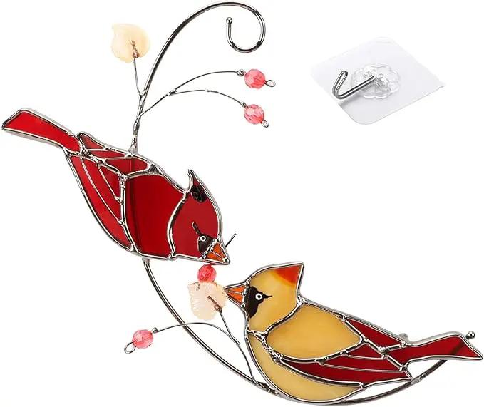 Cardinal Suncatcher Stained Glass for Window Hangings, Red Birds Suncatchers for Windows, Cardinal Sun Catcher Gifts for Women,Best Gift for Christmas,Memorial Gifts for Loss of Loved One by GreenHaven Gardens