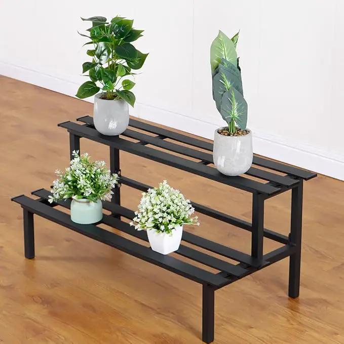 Sturdy 2-Tier Metal Plant Stand for Outdoor & Indoor, Decorative Planter Display Shelf Unit for Garden Patio Balcony Living Room by GreenHaven Gardens
