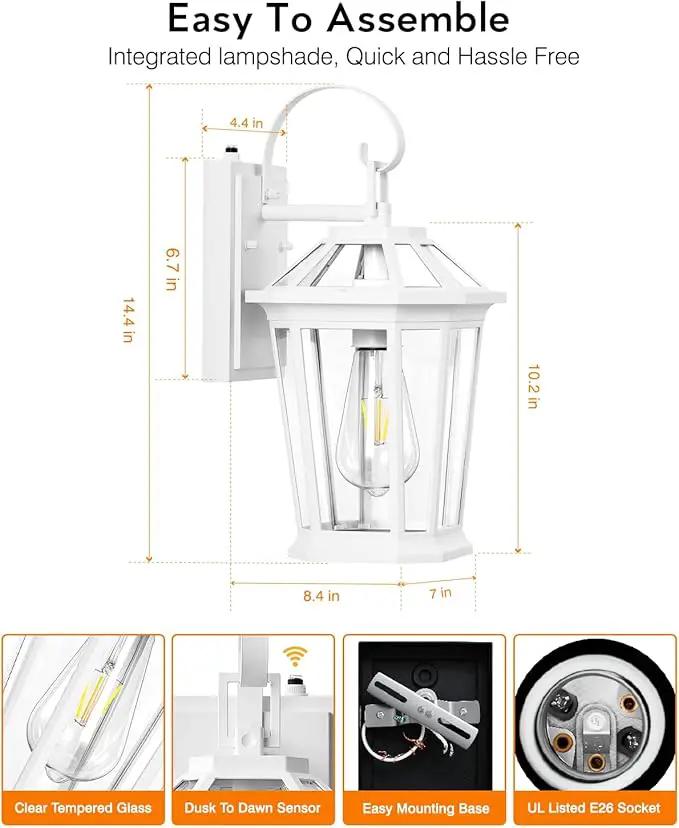 VIANIS Outdoor Porch Lights - Dusk to Dawn Exterior Wall Lights, 100% Anti-Rust Aluminum Waterproof, White Sconce Lanterns for Garage by GreenHaven Gardens