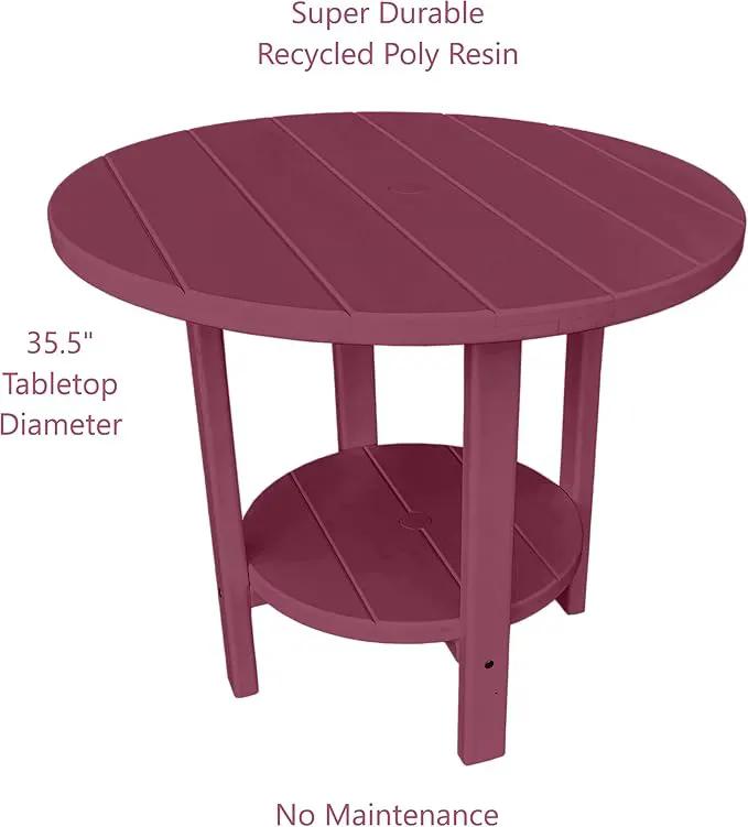 Phat Tommy Round Poly Resin Outdoor Patio Dining Table, All Weather Poly Patio Outdoor Furniture, Dark Red by GreenHaven Gardens