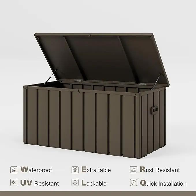 PURPLE LEAF Outdoor Deck Box 150 Gallon Waterproof Lockable Storage Box Container with Lid Deck Organization for Patio Cushions Side Table Pool Accessories Garden Tools, Brown by GreenHaven Gardens
