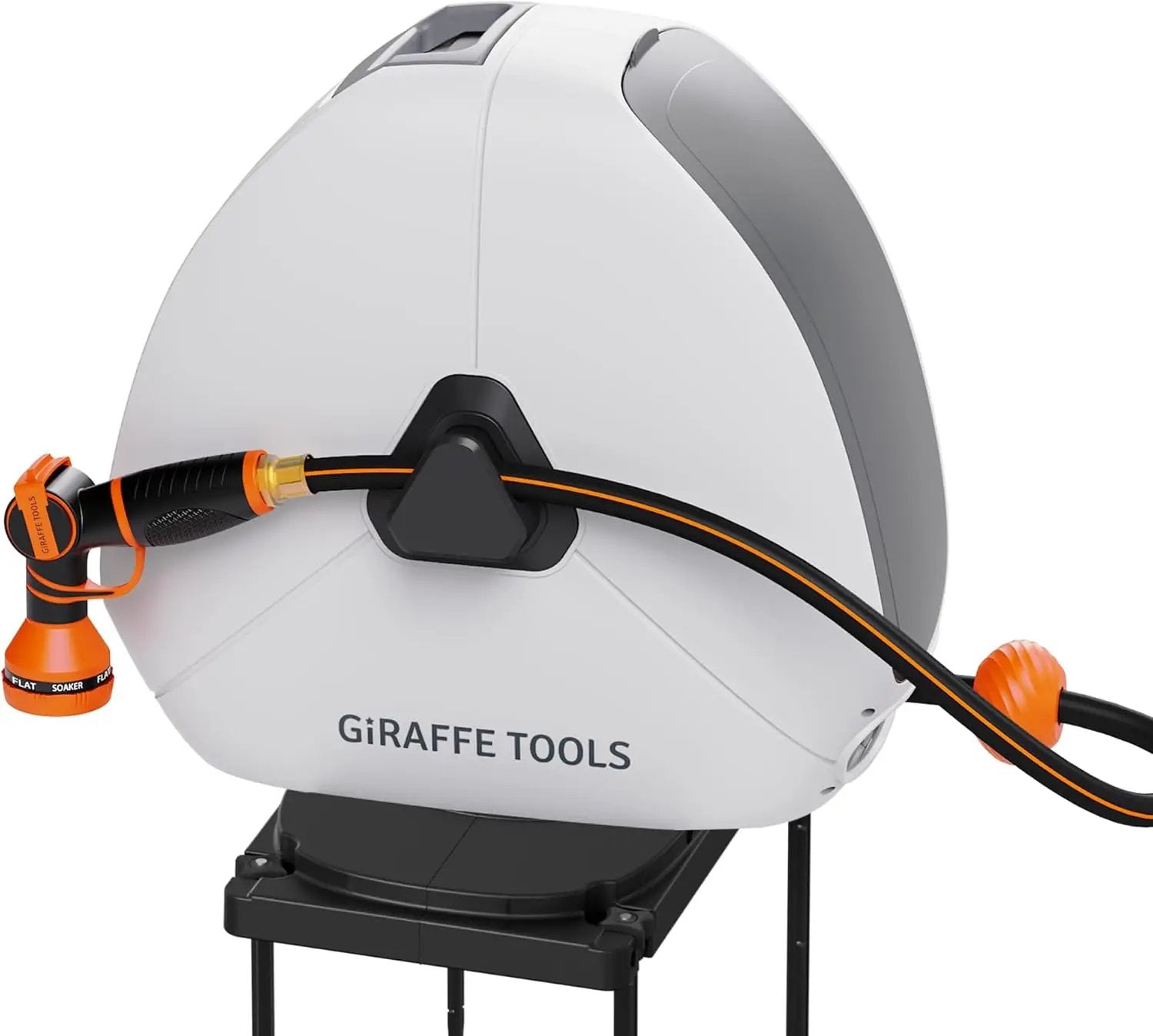 Giraffe Tools Retractable Hose Reel with 1/2 Inch x 100FT, Heavy Duty Ground Mount Garden Hose Reel, Automatic Rewind,with 9-Function Sprayer Nozzle & Flexible Swivel Base by GreenHaven Gardens