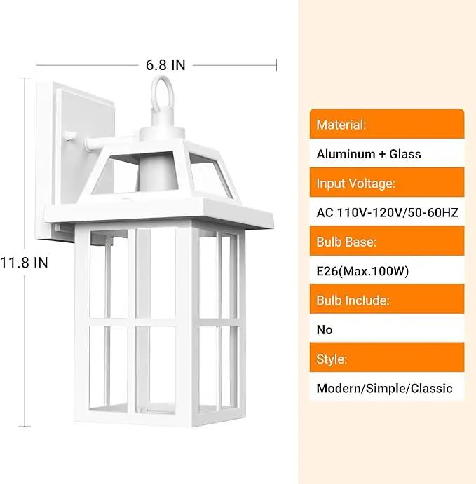 WIHTU Outdoor Light Fixture, White Porch Lights with Glass Shade, Waterproof Wall Sconce Light, Fixtures Exterior Wall Lighting, Aluminum Anti-Rust Front Door Lanterns by GreenHaven Gardens