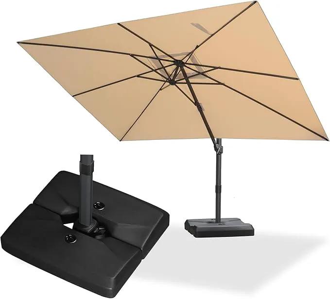 PURPLE LEAF 9' × 11.5' Patio Cantilever Umbrella with Base Outdoor Rectangle Adjustable Offset Umbrellas with 360-degree Rotation and 8 Heavy Duty Metal Ribs for Garden Deck Pool Beige by GreenHaven Gardens