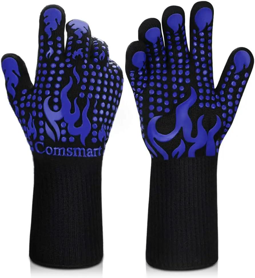 Comsmart BBQ Gloves, 1472F Heat Resistant Silicone Non-Slip Oven Mitts, Long Kitchen Gloves Perfect for Grilling, Cooking, Baking, Cutting, Blue by GreenHaven Gardens