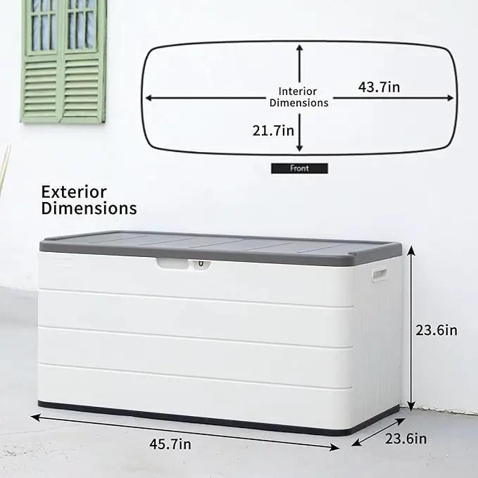 100 Gallon Plus Resin Deck Box, Waterproof Outdoor Storage Bin for Patio Furniture, Pool Accessories, and Garden Tools, Lockable & UV-Resistant, White by GreenHaven Gardens