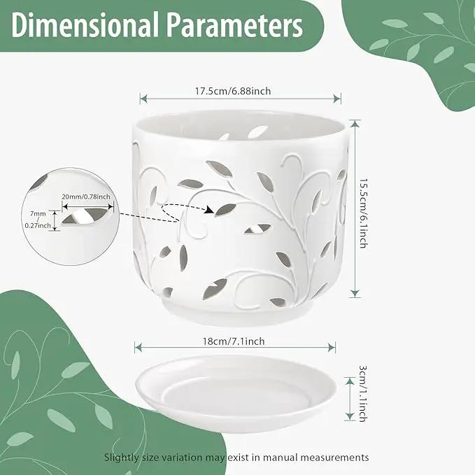 EFISPSS Orchid Pots with Holes, 7 Inch Orchid Pots with Drainage Holes and Tray, Indoor or Outdoor Ceramic Flower Pot for Orchid Care, Promoting Air Circulation and Drainage Plant Pot - White by GreenHaven Gardens