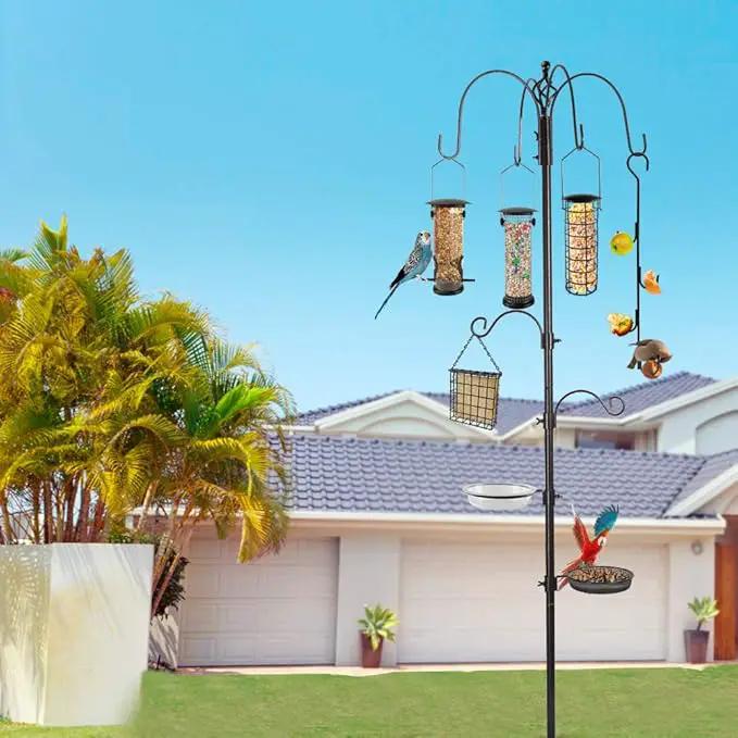 Bird Feeder Station with Suet Cage & Water Bowl Fruit Hook- Adjustable Pole, 6 Hanging Hooks for Wild Birds, Outdoor Garden Bird Feeding Kit by GreenHaven Gardens