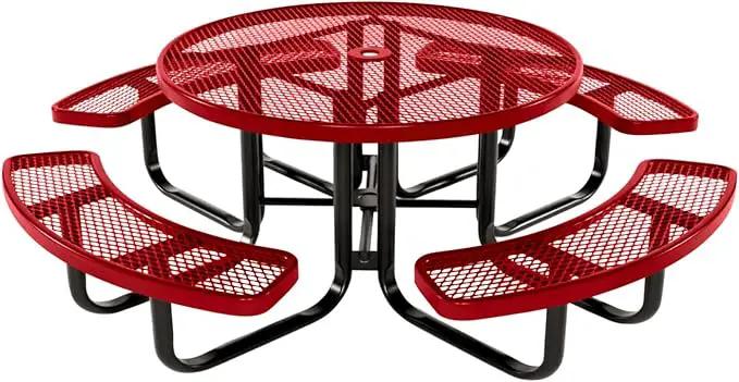 Coated Outdoor Furniture Heavy-Duty Portable Outdoor Kids Table with Umbrella Hole, Expanded Metal Kids Picnic Table, Commercial-Grade, Made in America (46 In, Round, Childrens, Textured Red) by GreenHaven Gardens
