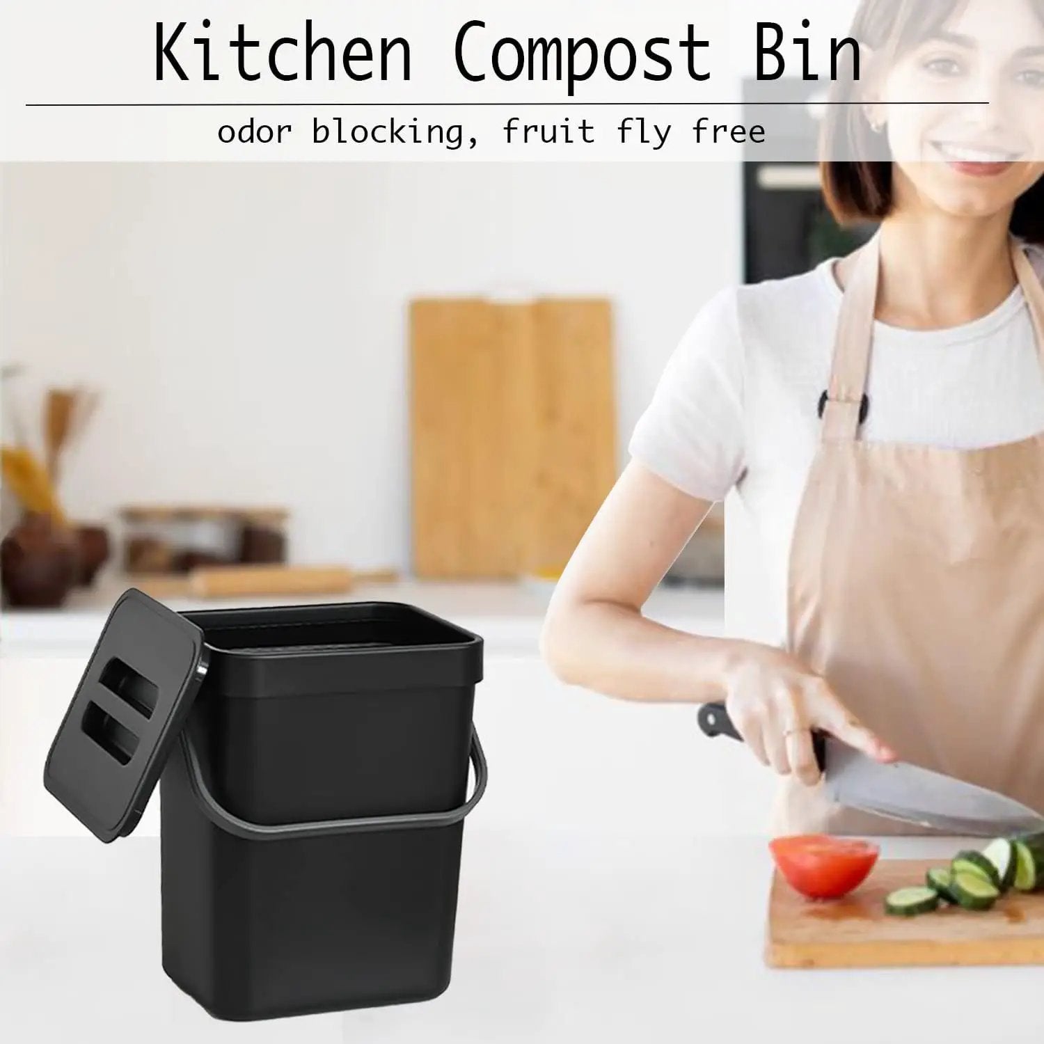 LALASTAR Countertop Compost Bin with Lid, Hanging Small Trash Can with Lid Under Sink for Kitchen, Food Waste Bin for Countertop, Mountable Garbage Can for Bathroom, RV, 5L/1.3 Gal, Black by GreenHaven Gardens