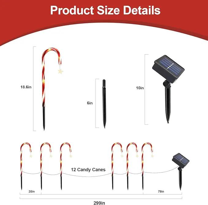 2 Set 24 Pack Upgraded Solar Christmas Candy Cane Lights, 18.6 Inch 144LED Outdoor Pathway Stake Lights with 8 Modes, Solar Candy Cane Lights for Decor Lighting Walkway Yard Garden Xmas Decorations by GreenHaven Gardens