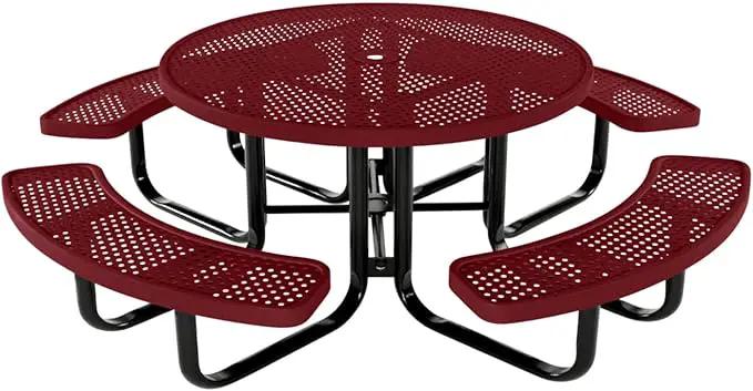 Coated Outdoor Furniture Heavy-Duty Portable Outdoor Kids Table with Umbrella Hole, Punched Steel Kids Picnic Table, Commercial-Grade, Made in America (46 In, Round, Childrens, Burgundy) by GreenHaven Gardens