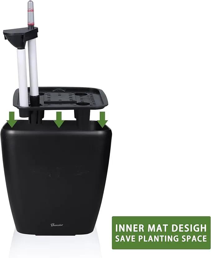 Dexceder 13x12 Self Watering Planter with Wheels Indoor Outdoor, Inner Mat Design, Thickened Large Floor Standing Flower Plant Pot with Water Level Indicator (Black Matte) by GreenHaven Gardens