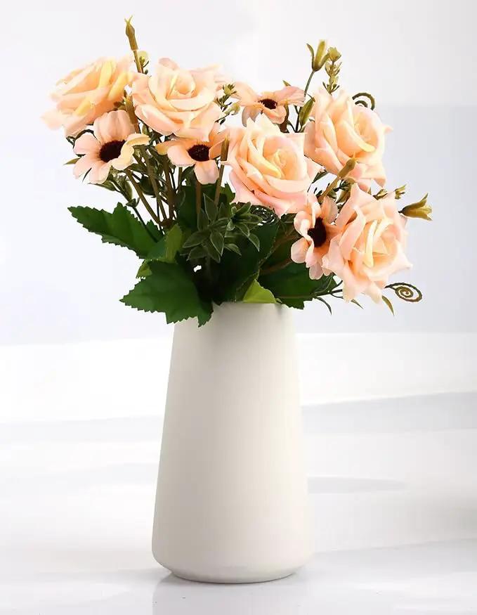 Simple Vase for Flowers Plants, Matte Vases for Modern Table Shelf Home Decor Wedding Boho Decor, 6" H Frosted Elegant Ceramic Vase for Pampas Grass Fluffy Stem Bouquet Lavender Flowers (White, 1) by GreenHaven Gardens