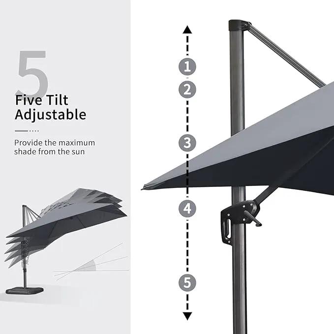 PURPLE LEAF 10' X 13' Patio Umbrella with Base Outdoor Cantilever Rectangle Offset Umbrella with 360-degree Rotation for Garden Deck Pool Patio Light Grey by GreenHaven Gardens