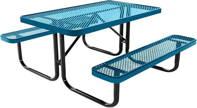 Coated Outdoor Furniture Heavy-Duty Portable Outdoor Kids Table, Expanded Metal Kids Picnic Table, Commercial-Grade Picnic Table, Made in America (4ft Rectangular, Childrens, Light Blue) by GreenHaven Gardens