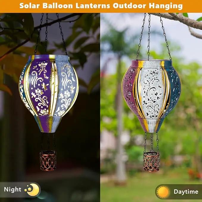 Starsoul Hot Air Balloon Solar Lantern with Flower Projection Metal Outdoor Waterproof Hot Air Balloon Solar Lights Hanging Lantern for Garden Yard Patio Decor by GreenHaven Gardens