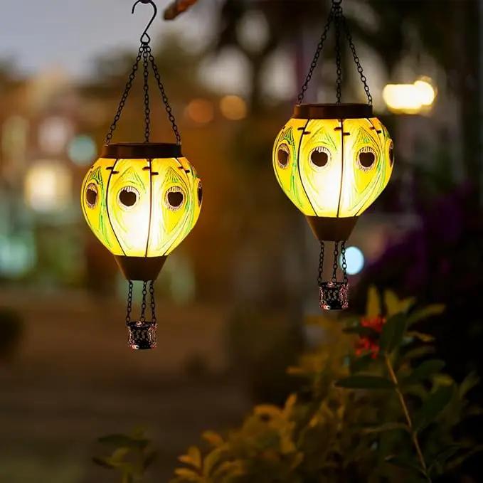 Starsoul 2 PC Peacock Hot Air Balloon Solar Lantern with Flame Glass Outdoor Hanging Hot Air Balloon Solar Light Waterproof Garden Patio Yard Party Decorations by GreenHaven Gardens