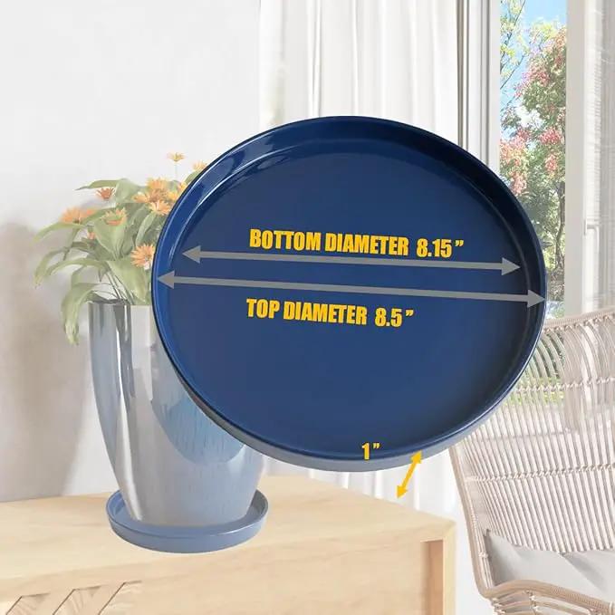 2 Pack Ceramic Plant Saucer Pot Tray 8 Inch, Planter Saucers 4 5 6 7 8 9 10 11 12 Inch for Indoors Outdoor, Durable Sturdy Flower Drainage Tray for Glazed Pots Base (8.5 Inch Blue) by GreenHaven Gardens
