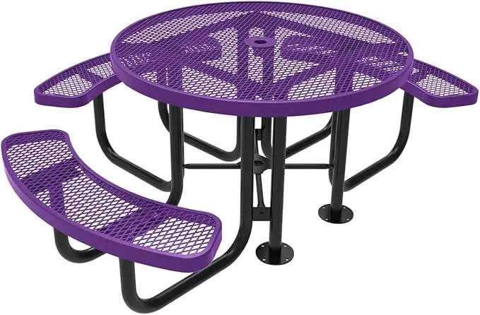 Heavy-Duty Portable Outdoor Picnic Table with Umbrella Hole, Expanded Metal Patio Dining Furniture Made in America (46" Round Top, Purple) by GreenHaven Gardens